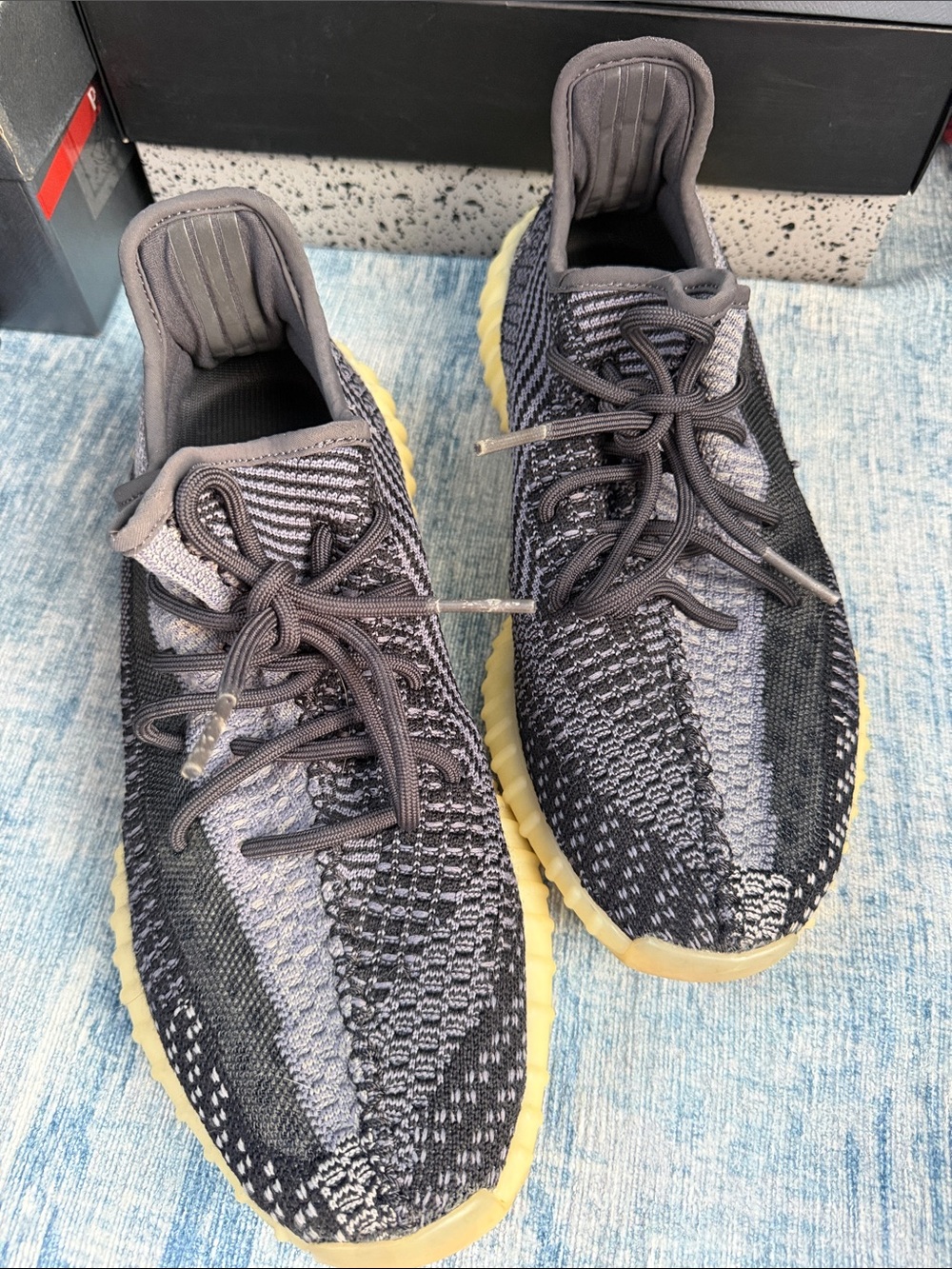 Adidas yeezy Knit Athletic Sneakers in Black and Yellow Sole